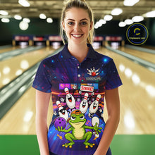 Load image into Gallery viewer, Custom Funny Frog Bowling Shirt for Women Polo &amp; Quarter-Zip Bowling Team Jersey League QZT1006