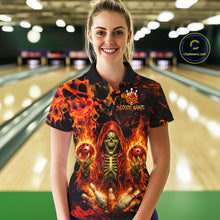 Load image into Gallery viewer, Custom Flame Skeleton Bowling Shirt for Women Bowling Jersey Polo &amp; 1/4-Zip Bowling Outfit QZT1011
