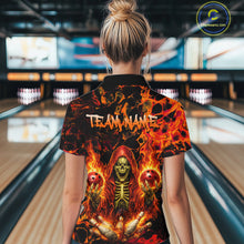 Load image into Gallery viewer, Custom Flame Skeleton Bowling Shirt for Women Bowling Jersey Polo &amp; 1/4-Zip Bowling Outfit QZT1011
