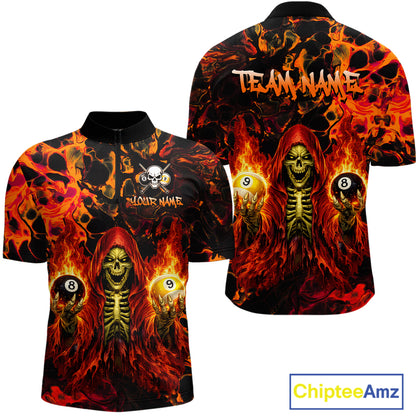 Fire-themed shirt with skeleton design and 'Team Name' text, featuring Chiptee Amz branding.