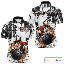 Load image into Gallery viewer, Bowling shirt with cartoon dog holding a bowling ball and splatter design, featuring 'Chiptee Amz' branding.