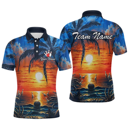 Custom Bowling Jersey Polo & 1/4 Zip Sunset Tropical Sublimated Bowling Shirt for Men QZT836