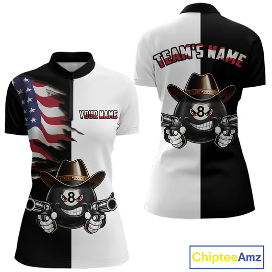 Custom American Flag Funny 8 Ball Billiard Shirts for Women Billiard League Jersey Pool Shirts BHT11
