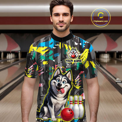 Funny Husky Bowling Shirt for Men Custom Bowling Team Jersey Bowling Outfit Polo & Quarter-Zip QZT971