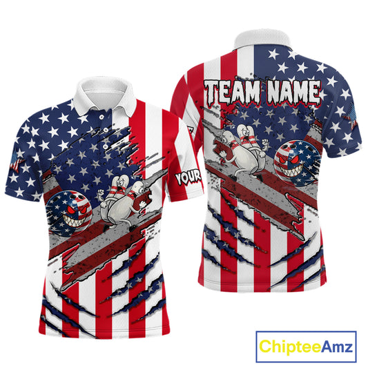 Custom American Flag Bowling Shirt Funny Blue Red White Bowling Jersey for Men Polo & Quarter-Zip QZT929
