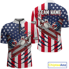 Load image into Gallery viewer, Custom American Flag Bowling Shirt Funny Blue Red White Bowling Jersey for Men Polo &amp; Quarter-Zip QZT929