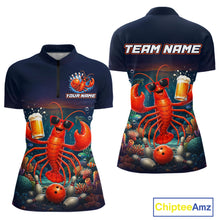 Load image into Gallery viewer, Navy blue polo shirt with a lobster design and 'Team Name' text on a white background