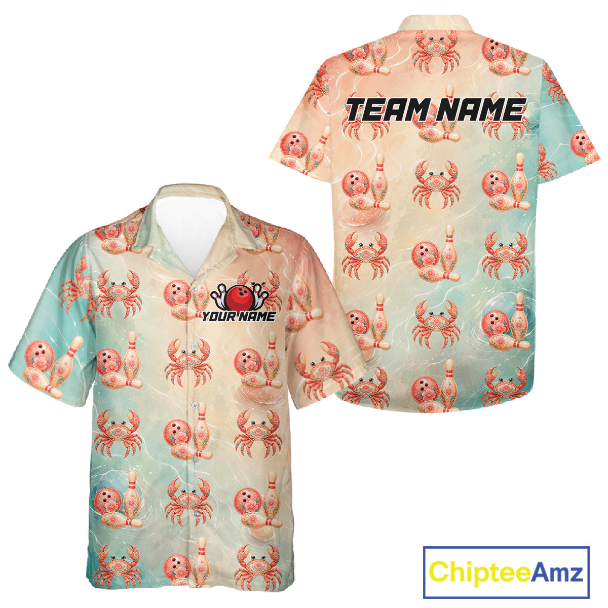 Custom Floral Crab Bowling Hawaiian Shirts for Men Women Bowling Team Jersey QZT1071