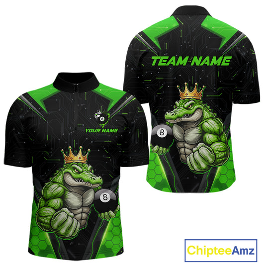 Funny Green Crocodile Billiard Team Shirt for Men Custom 8 Ball Pool Billiard Jersey Polo & 1/4-Zip BHT18