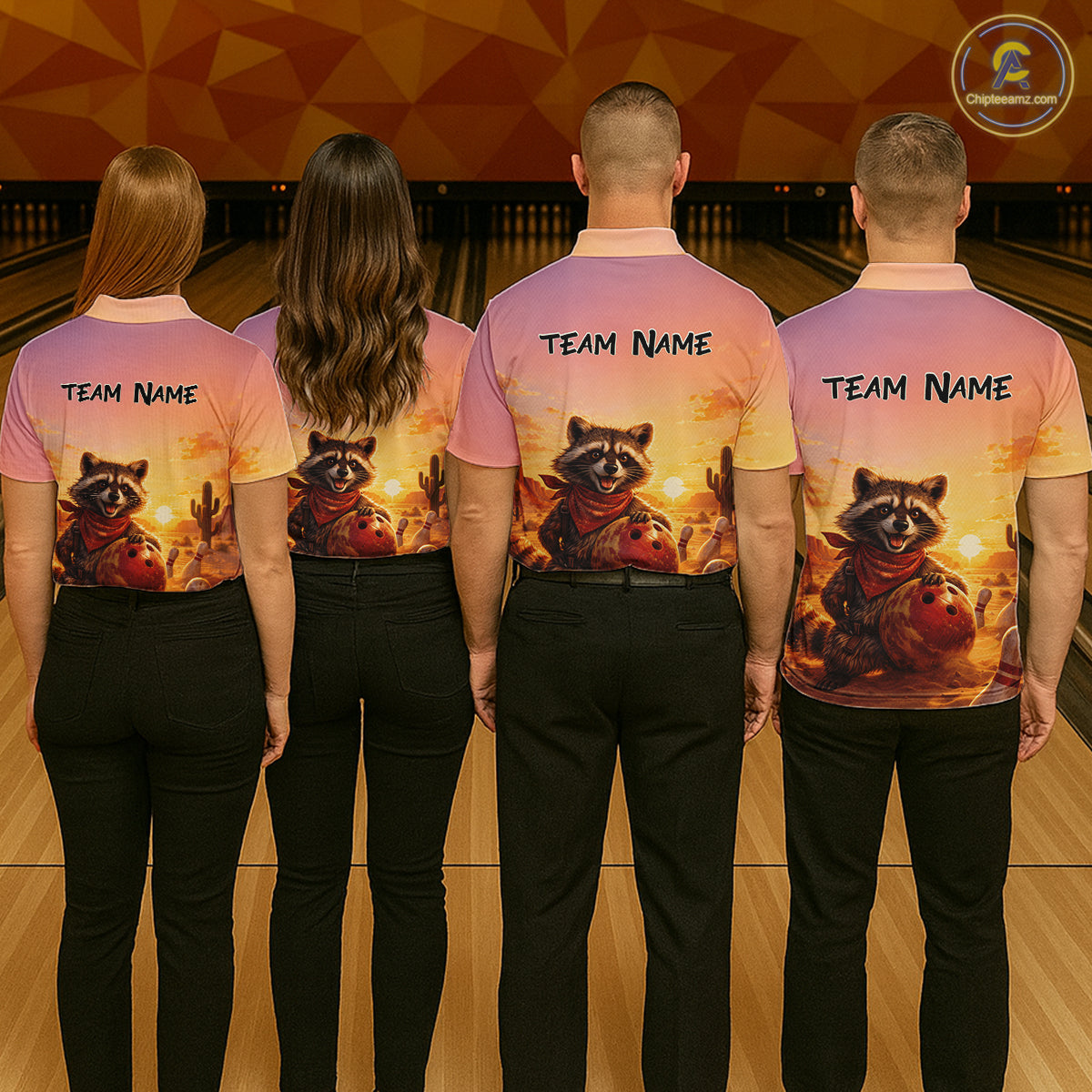 Custom Sunset Raccoon Bowling Team Shirt for Women Bowling Jesey Polo & Quarter-Zip QZT977