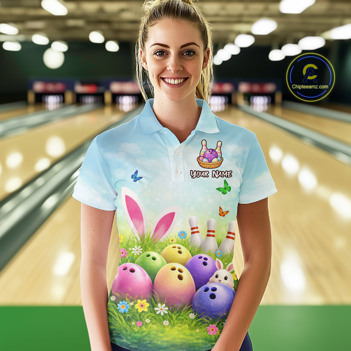 Funny Easter Bowling Shirt Custom Bowling Team Jersey for Women Polo & 1/4 Zip QZT979