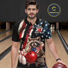 Load image into Gallery viewer, Custom American Flag Raccoon Bowling Shirts for Men Patriotic Bowling League Jersey Outfit QZT1128