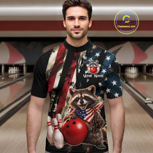 Load image into Gallery viewer, Custom American Flag Raccoon Bowling Shirts for Men Patriotic Bowling League Jersey Outfit QZT1128