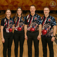 Load image into Gallery viewer, Custom American Flag Raccoon Bowling Shirts for Men Patriotic Bowling League Jersey Outfit QZT1128
