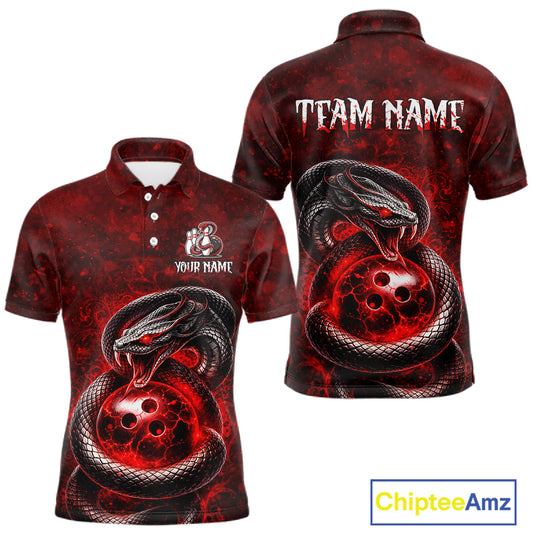 Red Snake Bowling Shirt for Men Personalized Bowling Team Jersey Polo & Quarter-Zip QZT934