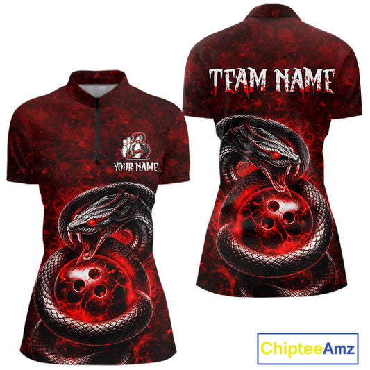 Red Snake Bowling Shirt for Women Personalized Bowling Team Jersey Polo & Quarter-Zip QZT934