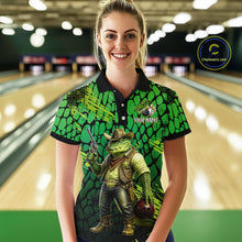 Load image into Gallery viewer, Funny Green Cowboy Alliagator Bowling Shirt for Women Custom Bowling Team Jersey Polo &amp; 1/4-Zip Bowling Outfit QZT1012