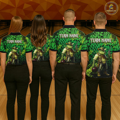 Funny Green Cowboy Alliagator Bowling Shirt for Women Custom Bowling Team Jersey Polo & 1/4-Zip Bowling Outfit QZT1012