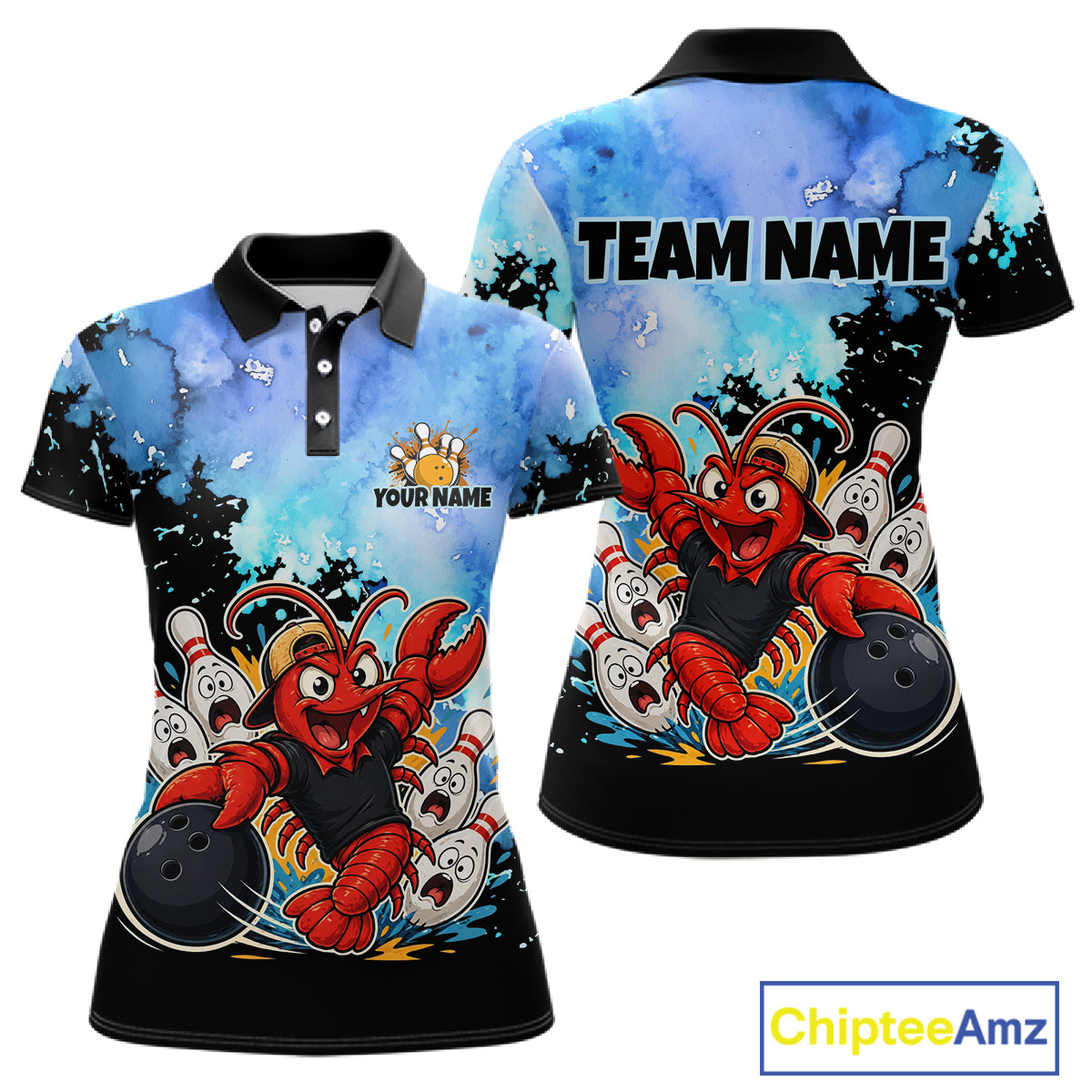 Custom Funny Crawfish Bowling Team Jersey for Women Bowling Shirt Polo & 1/4 Zip QZT1015