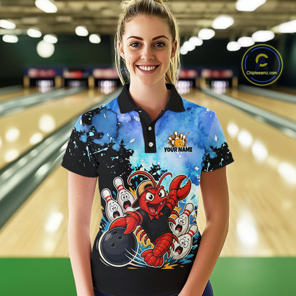 Custom Funny Crawfish Bowling Team Jersey for Women Bowling Shirt Polo & 1/4 Zip QZT1015