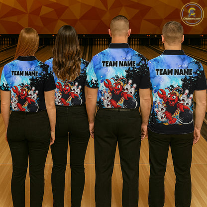 Custom Funny Crawfish Bowling Team Jersey for Women Bowling Shirt Polo & 1/4 Zip QZT1015