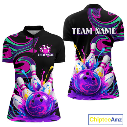Bowling-themed shirt with colorful design and 'Team Name' text on a white background