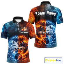 Load image into Gallery viewer, Fire and Ice Wolf Bowling Team Shirt Custom Bowling League Jersey for Men Bowling Polo &amp; 1/4-Zip QZT937