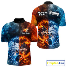 Load image into Gallery viewer, Fire and Ice Wolf Bowling Team Shirt Custom Bowling League Jersey for Men Bowling Polo &amp; 1/4-Zip QZT937