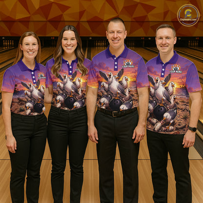 Custom Sunset Funny Gull Team Bowling Shirt for Men Bowling League Jersey Polo & Quarter-Zip QZT1017