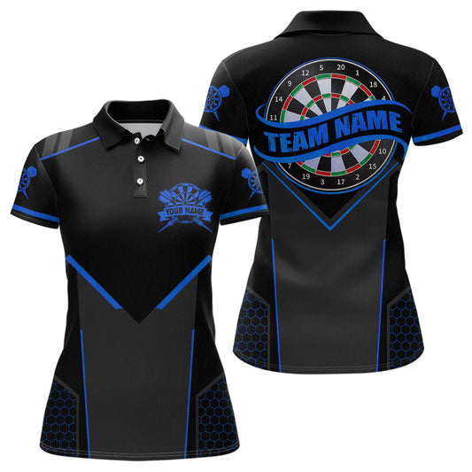 Personalized Blue Dart Team Shirt for Women Custom Dart Jersey Polo & 1/4-Zip Dartboard Outfit DHT16