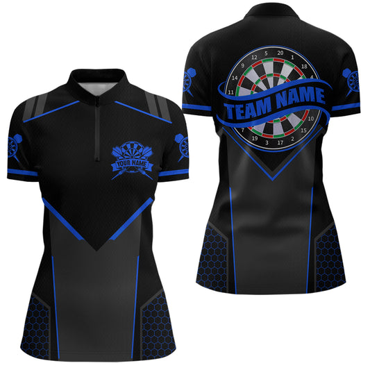 Personalized Blue Dart Team Shirt for Women Custom Dart Jersey Polo & 1/4-Zip Dartboard Outfit DHT16