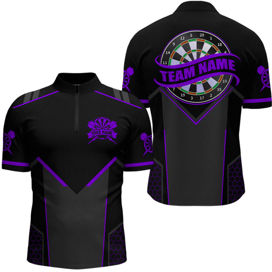 Personalized Purple Dart Team Shirt for Men Custom Dart Jersey Polo & 1/4-Zip Dartboard Outfit DHT16