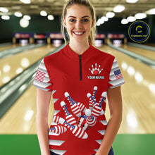 Load image into Gallery viewer, Custom American Flag Bowling Team Shirt Bowling Jersey for Women Polo &amp; Quarter-Zip Bowling Uniform QZT1130