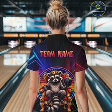 Load image into Gallery viewer, Person wearing a neon shirt with a raccoon graphic and 'TEAM NAME' text in a bowling alley.