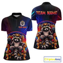 Load image into Gallery viewer, Two views of neon quarter-zip jersey with raccoon design and customizable text on a white background
