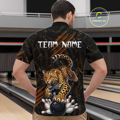 Custom Leopard Bowling Shirt for Men Bowling Team Jersey Polo & Quarter-Zip Bowling Performance QZT983