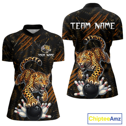 Custom Leopard Bowling Shirt for Women Bowling Team Jersey Polo & Quarter-Zip Bowling Performance QZT983