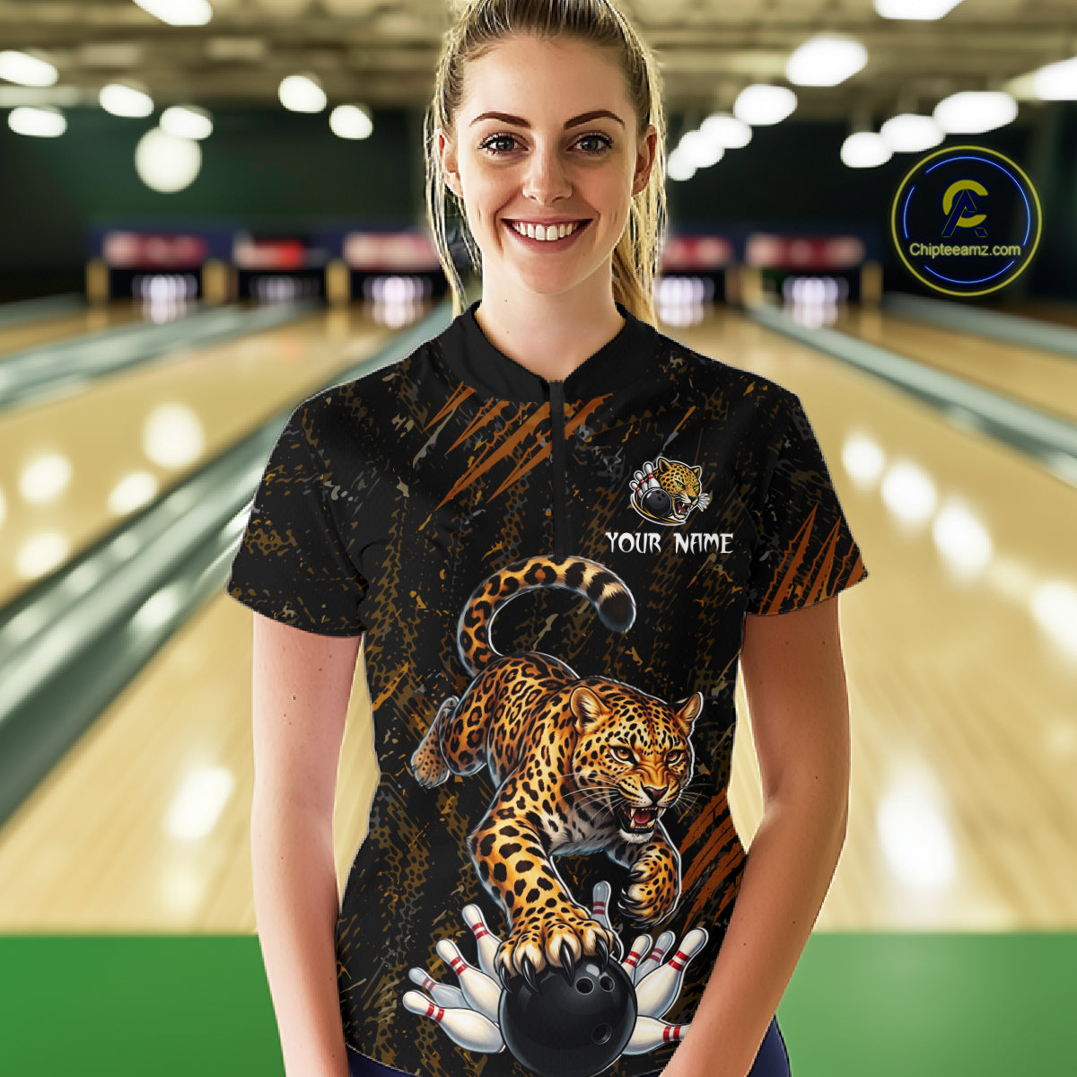 Custom Leopard Bowling Shirt for Women Bowling Team Jersey Polo & Quarter-Zip Bowling Performance QZT983
