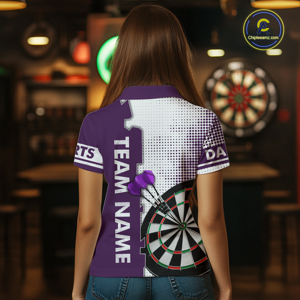 Purple & White Dart Shirts for Women Custom Dart Team Jersey Dartboard Shirt Unisex DHT19