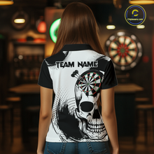 Load image into Gallery viewer, Personalized Skull Dart Shirts for Women Custom Black &amp; White Dart Jersey Polo &amp; Quarter-Zip Dartboard Shirt DHT24