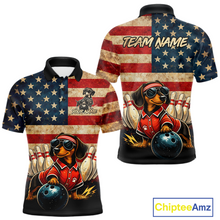 Load image into Gallery viewer, Custom American Flag Retro Dachshund Bowling Shirt Bowling Team Jersey for Men Polo &amp; Quarter-Zip QZT942