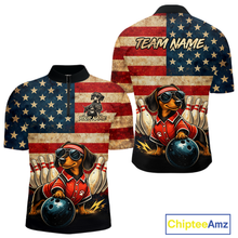 Load image into Gallery viewer, Custom American Flag Retro Dachshund Bowling Shirt Bowling Team Jersey for Men Polo &amp; Quarter-Zip QZT942