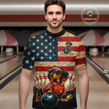 Load image into Gallery viewer, Custom American Flag Retro Dachshund Bowling Shirt Bowling Team Jersey for Men Polo &amp; Quarter-Zip QZT942
