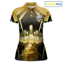 Load image into Gallery viewer, Custom Black and Gold Bowling Team Shirt Bowling Jersey for Women Polo &amp; 1/4-Zip Bowling Outfit QZT1142