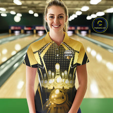 Load image into Gallery viewer, Custom Black and Gold Bowling Team Shirt Bowling Jersey for Women Polo &amp; 1/4-Zip Bowling Outfit QZT1142
