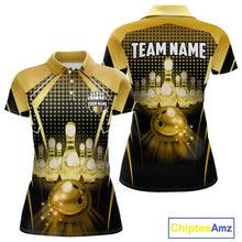 Load image into Gallery viewer, Custom Black and Gold Bowling Team Shirt Bowling Jersey for Women Polo &amp; 1/4-Zip Bowling Outfit QZT1142