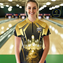 Load image into Gallery viewer, Custom Black and Gold Bowling Team Shirt Bowling Jersey for Women Polo &amp; 1/4-Zip Bowling Outfit QZT1142