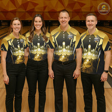 Load image into Gallery viewer, Custom Black and Gold Bowling Team Shirt Bowling Jersey for Men Polo &amp; 1/4-Zip Bowling Outfit QZT1142