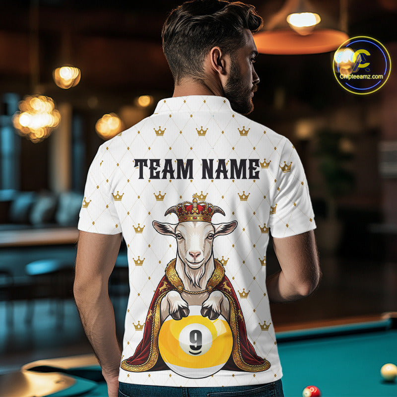 Funny Goat King Billiard Shirt, Custom Crown 8 Ball & 9 Ball Pool Team Jersey for Men, Polo & 1/4 Zip BHT104