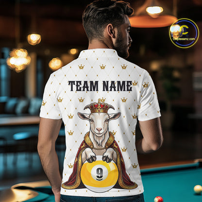 Funny Goat King Billiard Shirt, Custom Crown 8 Ball & 9 Ball Pool Team Jersey for Men, Polo & 1/4 Zip BHT104